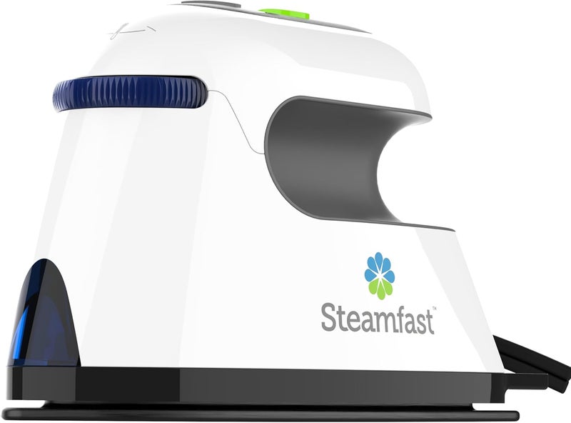 Steamfast مكواة بخار حرفية ذات جهد مزدوج مودال، قاعدة غير لاصقة تتعامل مع التجاعيد العنيدة، تحكم في درجة الحرارة، وقت تسخين سريع، محمولة، مناسبة للسفر، سهلة التنظيف، تخزين السلك، بيضاء - Image 1